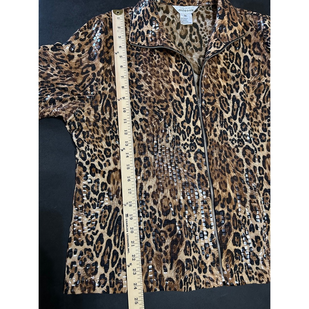 Exclusively Misook Leopard Print Jacket Women XL Shimmer Sequin Full Zip Stretch - Picture 5 of 7